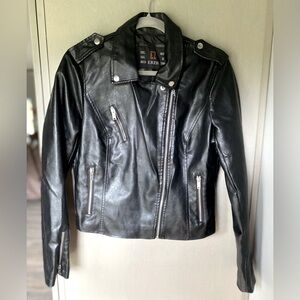 EZ ERZR Black Faux Leather Moto Jacket with Silver toned Zippers and Snaps